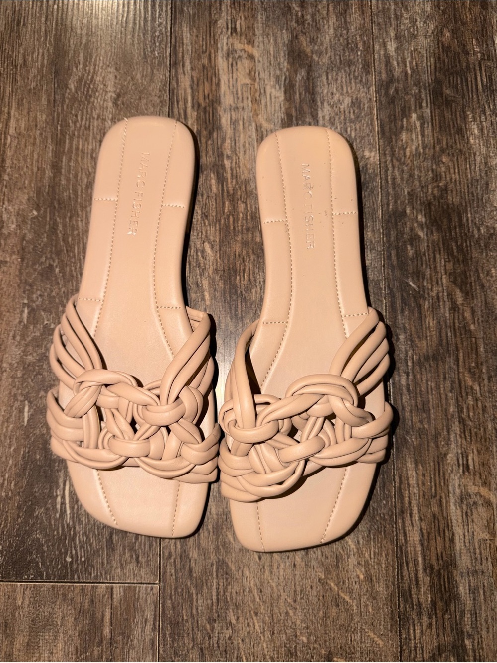Marc Fisher Beige Braided Slide Sandals